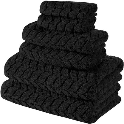 BAGNO MILANO Turkish Bath Towels, Soft Plush Jacquard Luxury Bath Towels, Quick Dry Towel Set (Black, 6 pcs Towel Set)