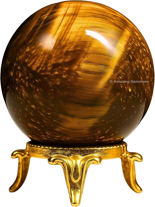 Amazing Gemstone Tiger Eye Crystal Ball with Stand - 2 Inches Crystal Sphere Meditation Balls for Witchcraft and Decorative Balls