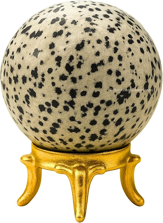 Amazing Gemstone Dalmatian Jasper Crystal Ball with Stand - 2 Inches Crystal Sphere Meditation Balls for Witchcraft and Decorative Balls