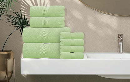 Oakias Premium Towel Set 600 GSM 8 Piece Green - 100% Ring Spun Cotton Highly Absorbent Towels Set - Super Soft Bathroom Towel Set - Hotel Quality Double Stitched Hem - Ideal for Hotels, Spa, Gyms