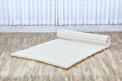 Leewadee - Kapok Roll Mat – Handcrafted Folding Sleep & Relaxation Mattress from Thailand, Ideal as Guest Bed, Camping Mat, Yoga Mat or Traditional Futon, 75 x 39 inches, Ecru