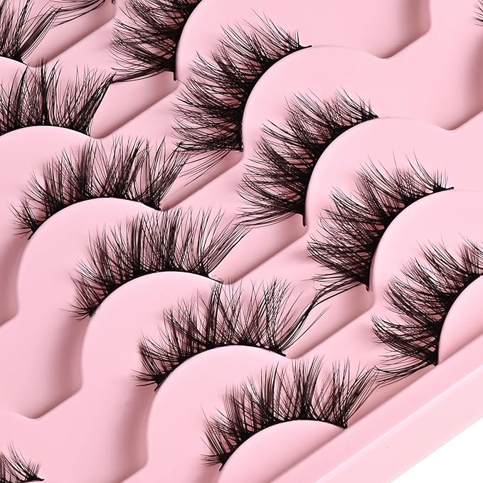 Half Lashes False Half Eyelashes Cateye Wispy Lash Natural Look 14 Pairs Fake Eyelash Strips 8-15mm 3D Fluffy Lashes Pack for Women