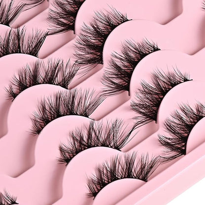 Half Lashes False Half Eyelashes Cateye Wispy Lash Natural Look 14 Pairs Fake Eyelash Strips 8-15mm 3D Fluffy Lashes Pack for Women