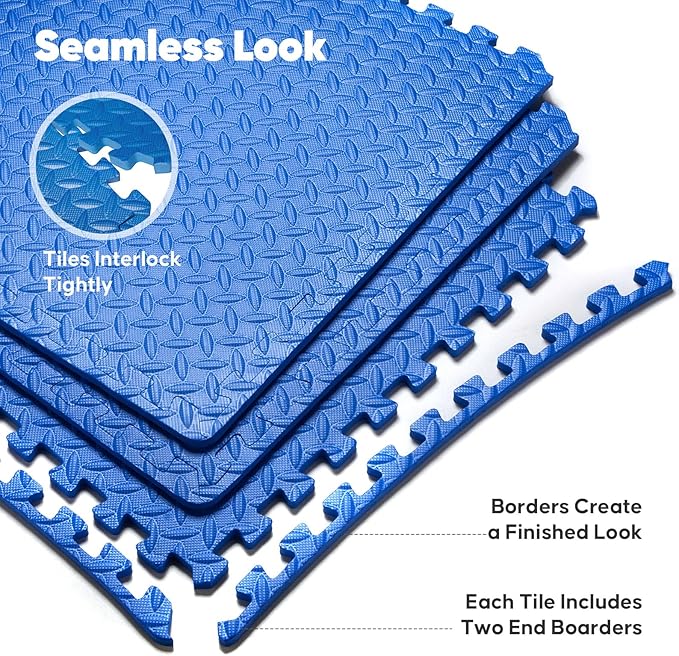 Home Gym Mat, Puzzle Exercise Mat, EVA Interlocking Foam Floor Tiles for Home Workout Equipment and Kids' Play Areas -, 24 in x 24 in x ½ in, Blue 36 Tiles