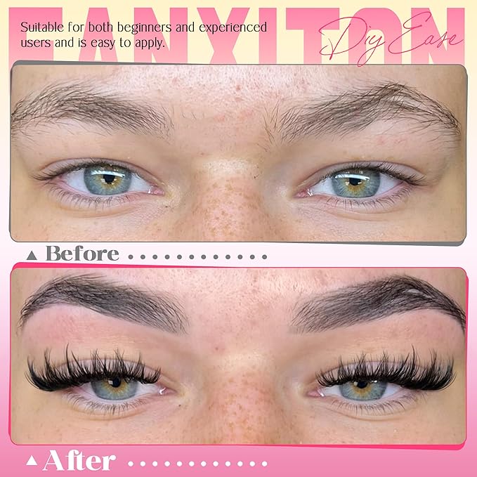 FANXITON Lash Clusters Kit Wispy Clusters Eyelash Extensions Natural Lash Extension Kit 168 Pcs 10-18mm Individual Lashes Thin Band Cluster Lashes with Waterproof Lash Bond and Seal Tweezers