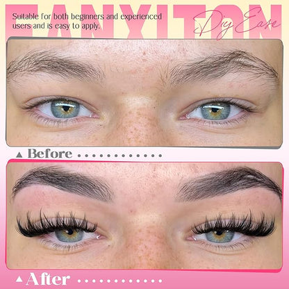 FANXITON Lash Clusters Kit Wispy Clusters Eyelash Extensions Natural Lash Extension Kit 168 Pcs 10-18mm Individual Lashes Thin Band Cluster Lashes with Waterproof Lash Bond and Seal Tweezers
