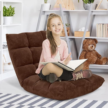 Giantex Folding Sofa Chair with 14 Adjustable Positions, Padded Sleeper Bed, Couch Recliner, Gaming Floor Chair for Adults (Brown)