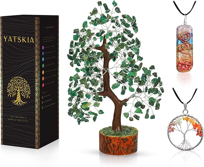YATSKIA Green Aventurine - Money Trees, Chakra Crystalsm Crystal Trees as Home Decor, Healing Crystals, Tree for Home, Crystal Gifts for Women, Healing Crystals and Gemstones, Tree of Life Necklace