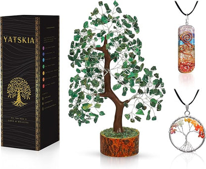 YATSKIA Green Aventurine - Money Trees, Chakra Crystalsm Crystal Trees as Home Decor, Healing Crystals, Tree for Home, Crystal Gifts for Women, Healing Crystals and Gemstones, Tree of Life Necklace