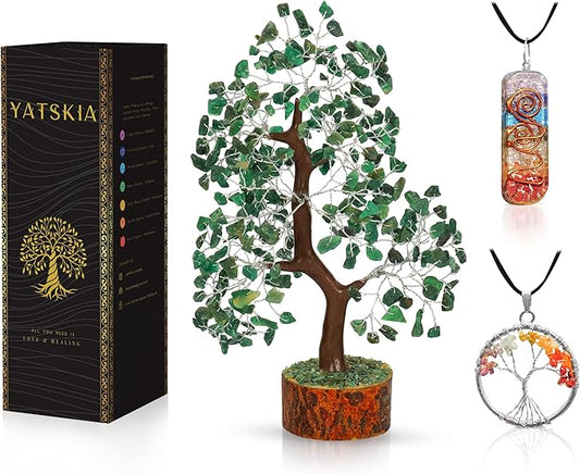 YATSKIA Green Aventurine - Money Trees, Chakra Crystalsm Crystal Trees as Home Decor, Healing Crystals, Tree for Home, Crystal Gifts for Women, Healing Crystals and Gemstones, Tree of Life Necklace