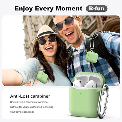 R-fun Compatible with AirPods Case Cover, Soft Silicone Protective Cover with Keychain for Women Men Compatible with Apple AirPods 2nd 1st Generation Charging Case, Front LED Visible,Avocado