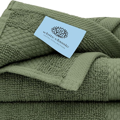 White Classic Luxury Bath Towel Set of 8 Pieces - 100% Turkish Cotton Highly Absorbent Towels for Bathroom, 2 Luxury Bath Towels 700GSM, 2 Hand Towels, 4 Washcloths, Sage Green