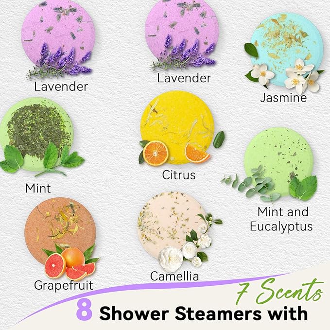 Shower Steamers Aromatherapy 8 Pack, Birthday Gifts for Women Men & Luxury Gift Box Packaging, Premium Shower Bombs with Natural Essential Oils, Home Spa Stress Relief, Relaxation Self Care