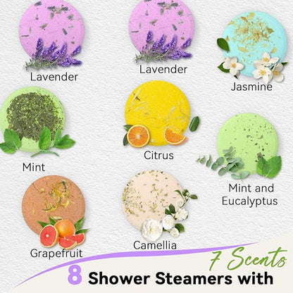 Shower Steamers Aromatherapy 8 Pack, Birthday Gifts for Women Men & Luxury Gift Box Packaging, Premium Shower Bombs with Natural Essential Oils, Home Spa Stress Relief, Relaxation Self Care