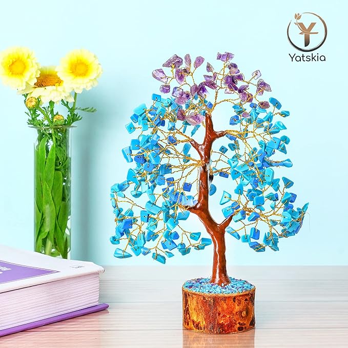 YATSKIA Amethyst and Turquoise Crystal Tree, Gemstone Tree Home and Office Decor, Good Luck Gifts, Crystals Decor, Housewarming Gifts