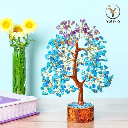 YATSKIA Amethyst and Turquoise Crystal Tree, Gemstone Tree Home and Office Decor, Good Luck Gifts, Crystals Decor, Housewarming Gifts