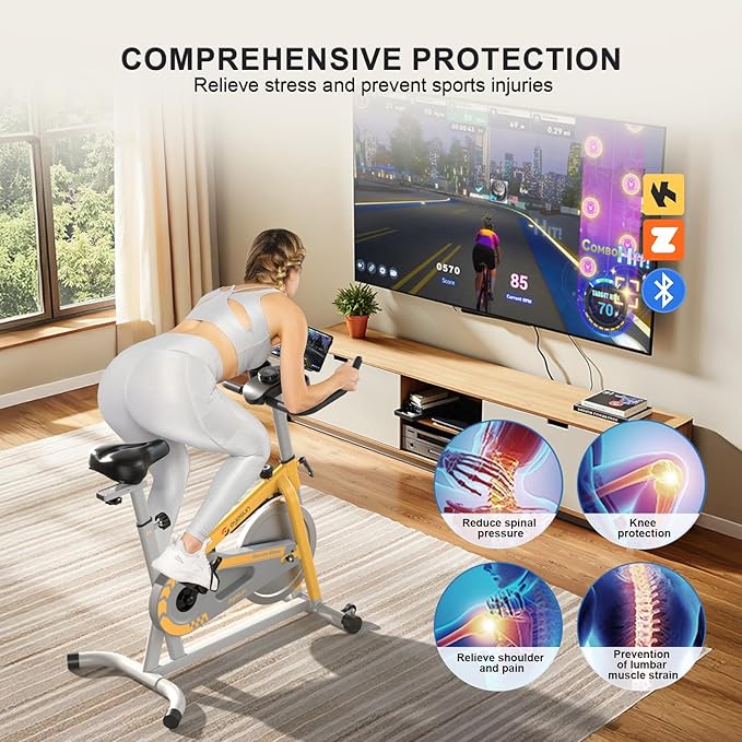 Exercise Bikes for Home,Indoor Cycling Bike with Adjustable Friction,Brake Pad Resistance Silent Belt Drive,330lbs Weight Capacity &Upgraded Version Seat for Home Cardio&Weight Loss
