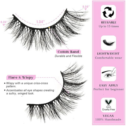 Lashes False Eyelashes Wispy Cat Eye Lash Strips Fake Mink Eyelash Natural Look 14 Pairs Fluffy Demi Wispies Strip Lashes Pack 9-15mm Medium Cateye Full Pestañas for Women