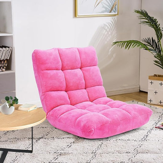 GORELAX Floor Chair with Back Support, 14-Position Adjustable Folding Gaming Chair Recliner, Meditation Chair with Steel Frame, Padded Lazy Sofa Chair for Adults, Kids (Pink)