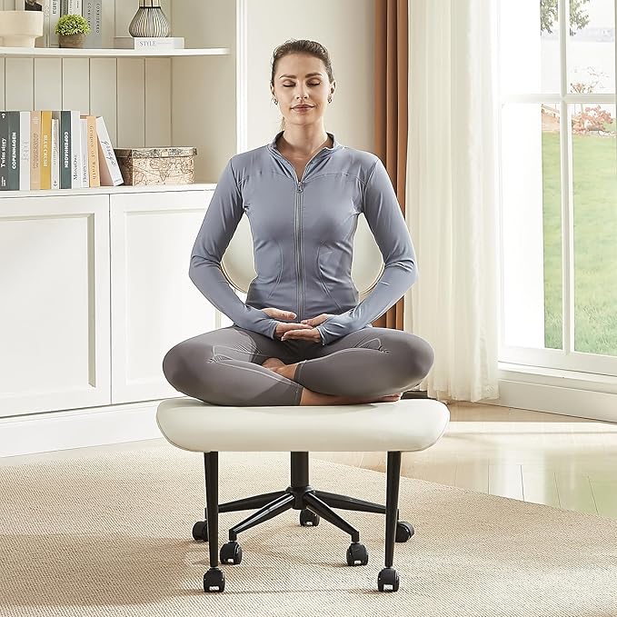 Bestier Criss Cross Office Chair with Wheels, 360° Swivel ADHD Chair for Adults, Height Adjustable Meditation Chair with Wider Bentwood Back Support for Multi Position (Contemporary Bentwood, White)
