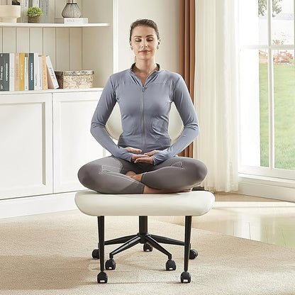 Bestier Criss Cross Office Chair with Wheels, 360° Swivel ADHD Chair for Adults, Height Adjustable Meditation Chair with Wider Bentwood Back Support for Multi Position (Contemporary Bentwood, White)