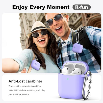 R-fun Compatible with AirPods Case Cover, Soft Silicone Protective Cover with Keychain for Women Men Compatible with Apple AirPods 2nd 1st Generation Charging Case, Front LED Visible,Lilac