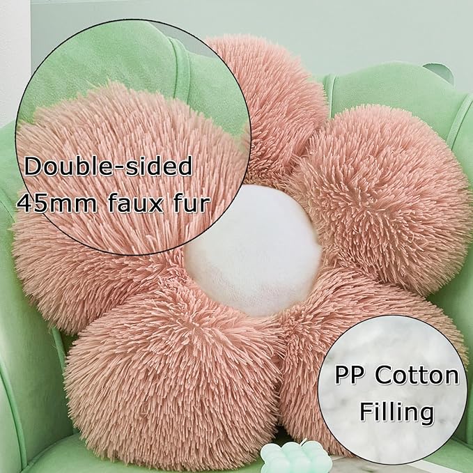 MorroMorn Flower Pillow Shaped Throw Pillows, 20" Floor Pillow Butt Cushion - Fluffy Shaggy Daisy Floral Decorative Pillows for Bed Couch Sofa Chair Cute Plush Faux Fur Room Decor (Blush)