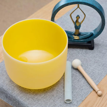Leize Quartz Crystal Singing Bowl 432hz E Note Solar Plexus Chakra Yellow 10" with Suede Striker