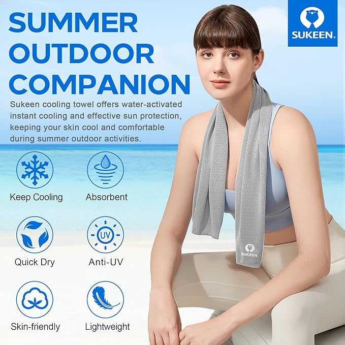 Sukeen [4 Pack] Cooling Towel (40"x12"),Ice Towel,Soft Breathable Chilly Towel,Microfiber Towel for Yoga,Sport,Running,Gym,Workout,Camping,Fitness,Workout & More Activities