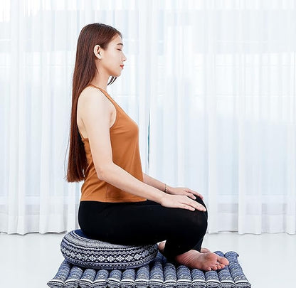 Leewadee Meditation Cushion Set – 1 Round Zafu Meditation Pillow and 1 Square Roll-Up Zabuton Meditation Mat, Pillows Bundle Filled with Kapok