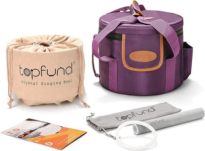 TOPFUND 440 Hz Violet B Note Crystal Singing Bowl Crown Chakra 8 Inch with Heavy Duty Carrying Case and Suede Mallet