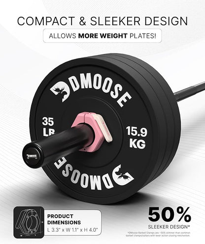 DMoose Fitness Barbell Clips 2 Inch (Pair) - Quick Release Olympic Barbell Clamps & Collars with Anti Slip TRP Grip for Secure Weightlifting and Powerlifting - Weight Clips for Bars at Home or Gym