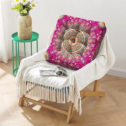 Mandala Meditation Cushion, Boho Meditation Mat, Meditation Pillows for Sitting on Floor, Cushions for Sitting in Home and Outdoor, Square Floor Pillows Cushion Seating for Yoga 22'' X 22''