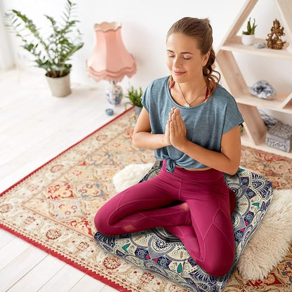 Mandala Meditation Cushion, Boho Meditation Mat, Meditation Pillows for Sitting on Floor, Cushions for Sitting in Home and Outdoor, Square Floor Pillows Cushion Seating for Yoga 22'' x 22''