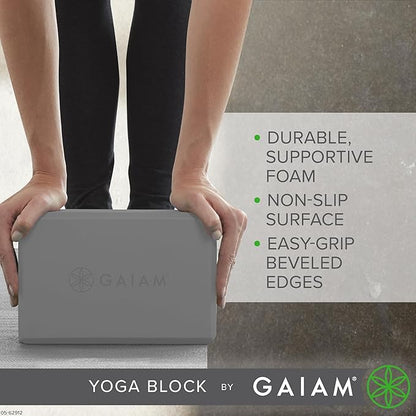 Gaiam Yoga Block - Supportive Latex-Free Eva Foam - Soft Non-Slip Surface with Beveled Edges for Yoga, Pilates, Meditation - Yoga Accessories for Stability, Balance, Deepen Stretches