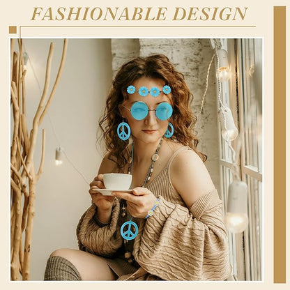 Batiyeer 6 Pcs Hippie Costume Accessories Set, Boho Peace Sign Daisy Flower 60s 70s Party Favors Decor for Groovy Party Women
