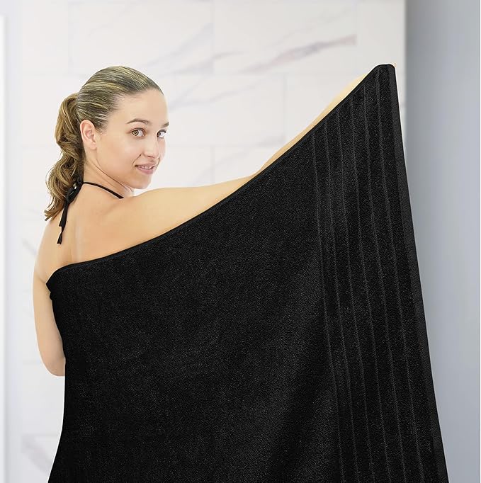 Tens Towels Pack of 1 Jumbo Bath Sheet 40 x 80 Inches, Extra Large & Light Weight, Quicker to Dry, 100% Cotton, Super Soft & Absorbent, Perfect to Wrap Yourself in, Black