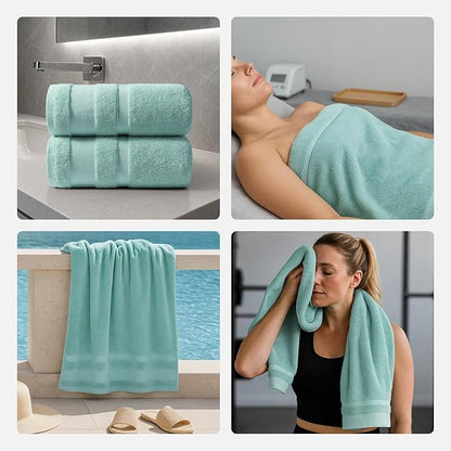 REDKISS 100% Cotton Bath Towels Set of 2, Extra Large Bath Sheets 35 X 70 Inches, 800 GSM, Quick Dry, Ultra Soft & Super Absorbent Bathroom Towel Sets for Bathroom, Gym, Spa, Pool & Hotel, Blue