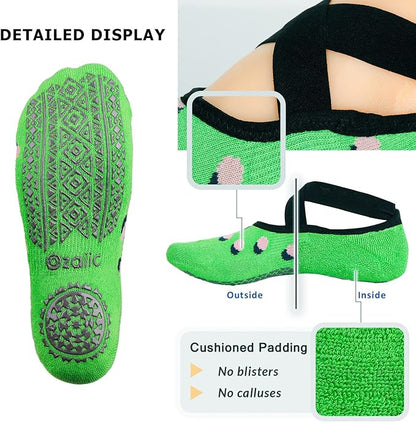 Ozaiic Yoga Socks for Women Non-Slip Grips & Straps, Ideal for Pilates, Pure Barre, Ballet, Dance, Barefoot Workout