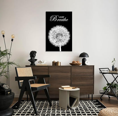 YIOZHAOFH Black Dandelion Picture Artwork Bedroom Decoration Just Breathe Canvas Painting Photo Relaxing Meditation Art Wall Decor Framed for Home Room Office Dorm (20L x 30W)