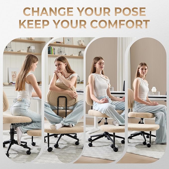 Ergonomic Cross Legged Office Chair, Criss Cross Chair for Meditation ADHD and Yoga, Home Office Desk Chair with Brake Wheels, Adjustable Height, Beige
