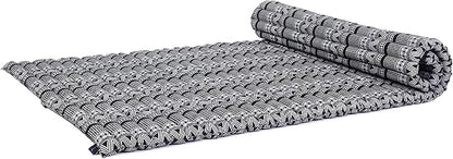 Leewadee - Kapok Roll Mat – Handcrafted Folding Sleep & Relaxation Mattress from Thailand, Ideal as Guest Bed, Camping Mat, Yoga Mat or Traditional Futon, 75 x 39 inches, Black White