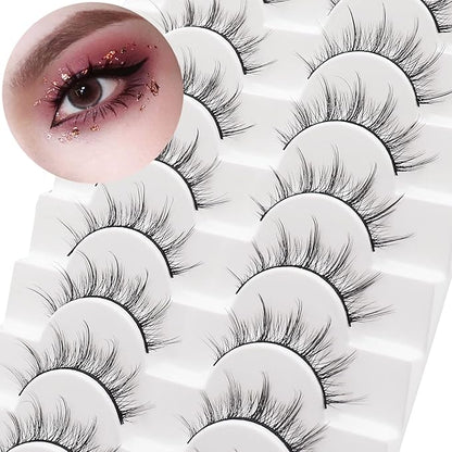 Losha Manga Lashes Fluffy Faux Mink Lashes Natural Look 10 Pairs Asian False Eyelashes Pack Look Like Individual Clusters (BC009)