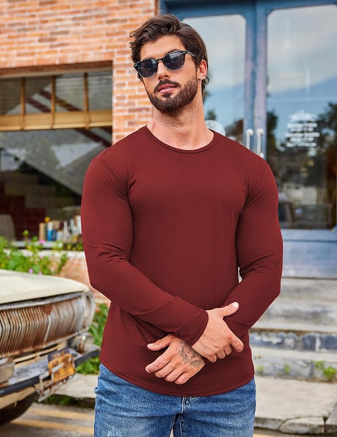 COOFANDY Men 2 Pack Muscle Fitted T Shirt Gym Workout Athletic Long Sleeves Tee