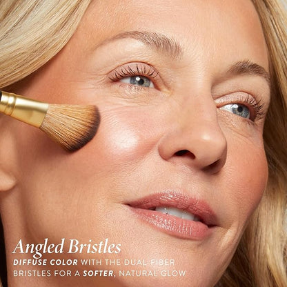 LAURA GELLER NEW YORK Dual-Ended Highlighter Brush - Multipurpose Makeup Brush for Highlighter, Blush, Bronzer and More - Includes Dual-Fiber Vegan Bristles and Satin Paddle for Flawless Application