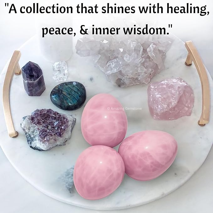 Amazing Gemstone Rose Quartz Crystal Yoni Egg, 2 Inches - Premium Crystals and Healing Stones Yoni Egg for Pelvic Floor Health, Natural Healing Crystal Eggs for Meditation and Stress Relief
