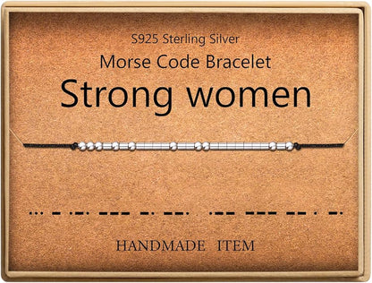 KGBNCIE Morse Code Bracelet for Women Sterling Silver Beads on Silk Cord Secret Message Fuck Friendship Inspirational Encouragement Bracelet Gift for Her