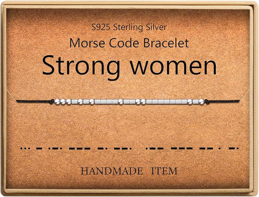 KGBNCIE Morse Code Bracelet for Women Sterling Silver Beads on Silk Cord Secret Message Fuck Friendship Inspirational Encouragement Bracelet Gift for Her
