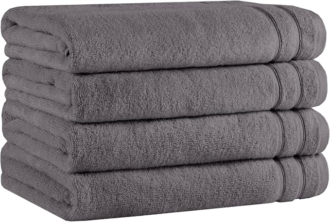 Comfort Spaces Extra Large Bath Towel Set of 4 Piece 30x60 Bath Sheet Set Shower Towel Beach Towel 100% Cotton Bathroom Towel Set Quick Dry Oversized Highly Absorbent Soft 400GSM Dark Grey Dual Layer