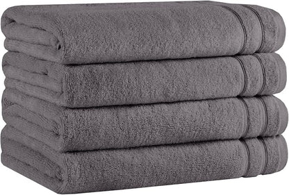 Comfort Spaces Extra Large Bath Towel Set of 4 Piece 30x60 Bath Sheet Set Shower Towel Beach Towel 100% Cotton Bathroom Towel Set Quick Dry Oversized Highly Absorbent Soft 400GSM Dark Grey Dual Layer